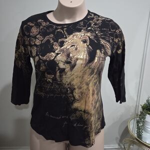 Cactus Lion Print Black and Gold Women's Top Sz.XL